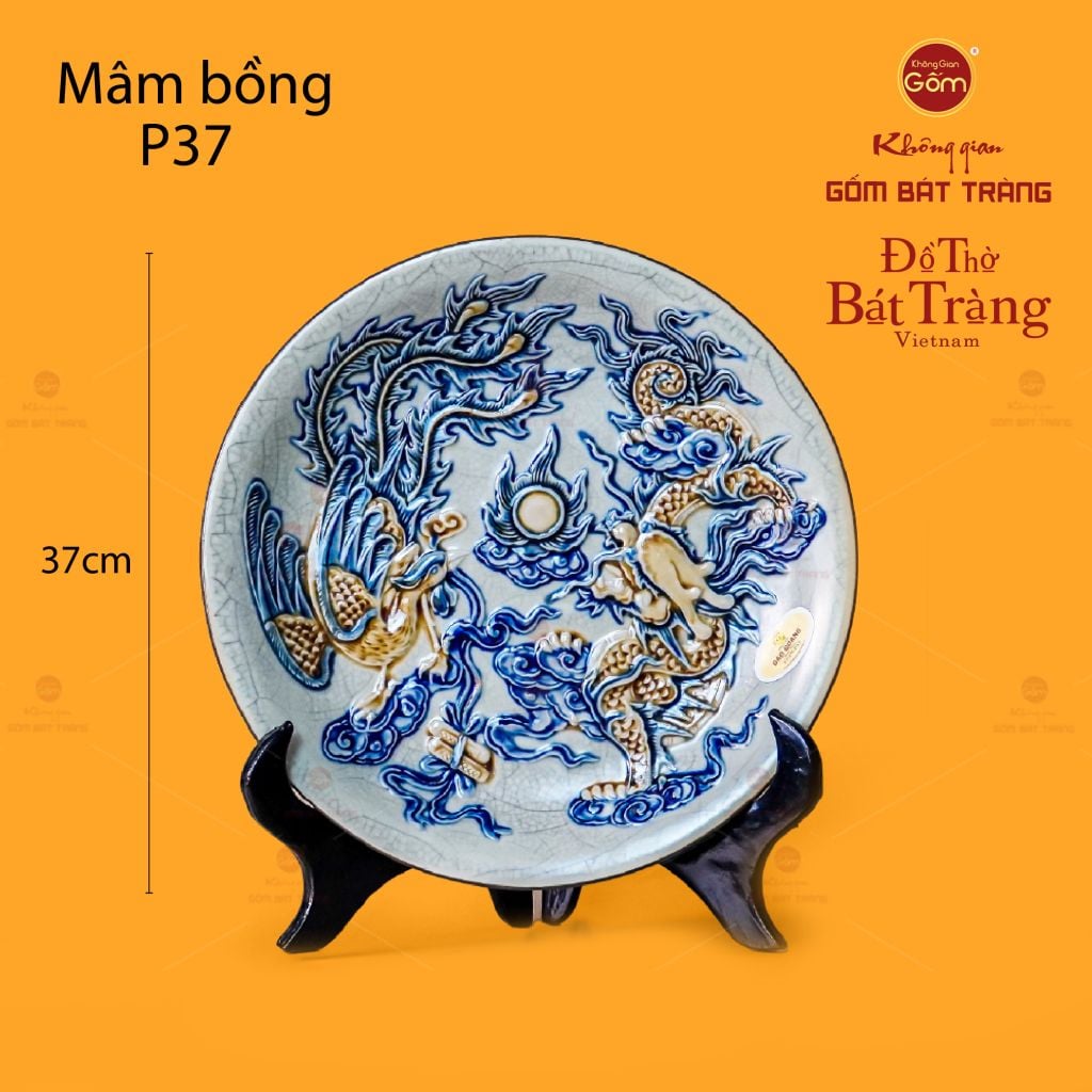 Mâm Bồng Men Rạn Họa Tiết Long Phụng Trình Tường
