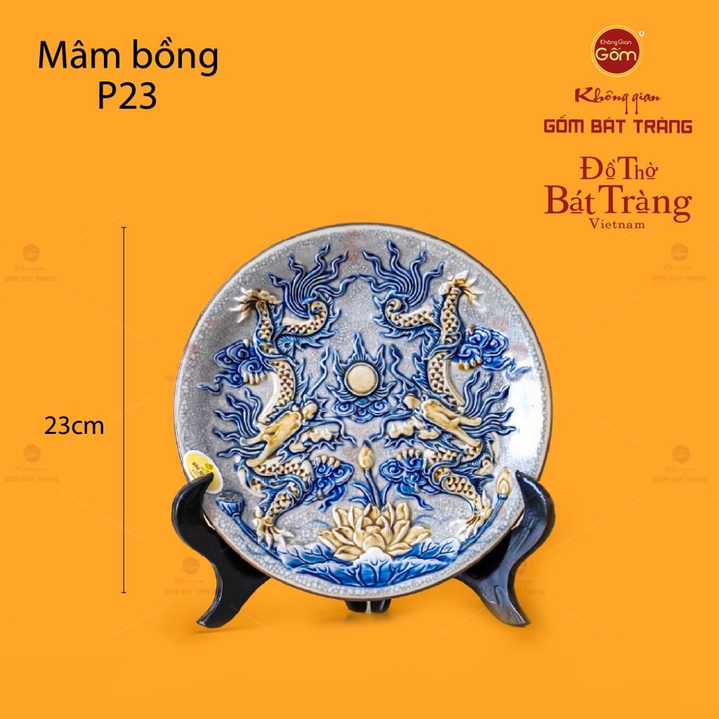 Mâm Bồng Men Rạn Họa Tiết Song Long
