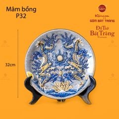 Mâm Bồng Men Rạn Họa Tiết Song Long