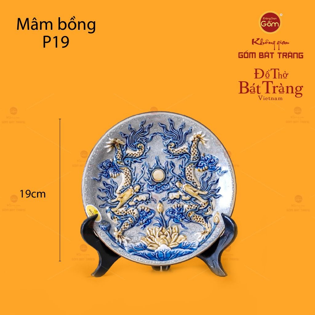Mâm Bồng Men Rạn Họa Tiết Song Long