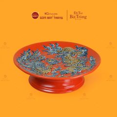 Mâm Bồng Thờ Men Đỏ Họa Tiết Long Phụng Trình Tường