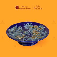 Mâm Bồng Thờ Men Xanh Coban Họa Tiết Long Phụng Trình Tường