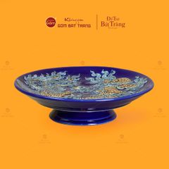 Mâm Bồng Thờ Men Xanh Coban Họa Tiết Long Phụng Trình Tường