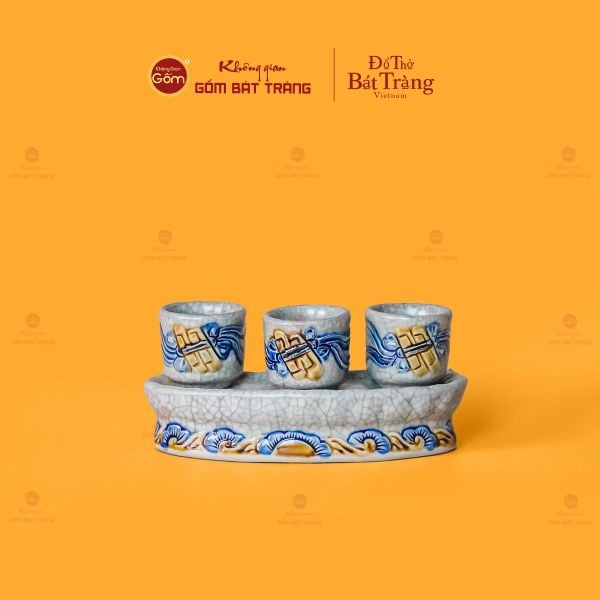 Bộ Kỷ 3 Chén Thờ Cong Men Rạn