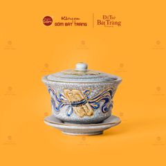 Bát Sâm Thờ Cuốn Thư Men Rạn Vẽ Vàng