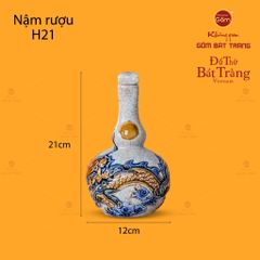 Nậm Rượu Thờ Hai Bầu Men Rạn Họa Tiết Rồng Chầu Nhật