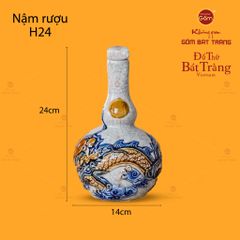 Nậm Rượu Thờ Hai Bầu Men Rạn Họa Tiết Rồng Chầu Nhật