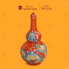 Nậm Rượu Thờ Men Đỏ Họa Tiết Kim Long Chầu Nhật
