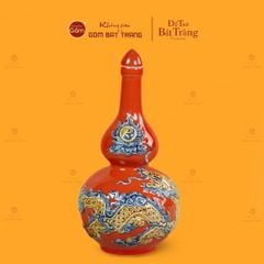 Nậm Rượu Thờ Men Đỏ Họa Tiết Kim Long Chầu Nhật