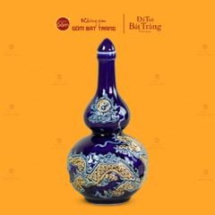 Nậm Rượu Thờ Men Xanh Coban Họa Tiết Kim Long Chầu Nhật