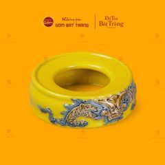 Đế Bát Hương Thờ Men Vàng Họa Tiết Song Long Chầu Nguyệt