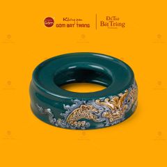 Đế Bát Hương Thờ Men Lục Họa Tiết Song Long Chầu Nguyệt