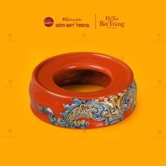 Đế Bát Hương Thờ Men Đỏ Họa Tiết Song Long Chầu Nguyệt