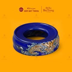 Đế Bát Hương Thờ Men Xanh Coban Họa Tiết Song Long Chầu Nguyệt