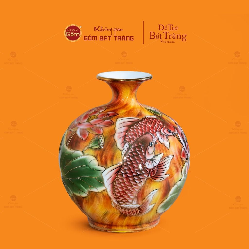 Bình Hút Lộc Niên Niên Hữu Dư Cẩm Thạch Kim Bảo Vẽ Vàng