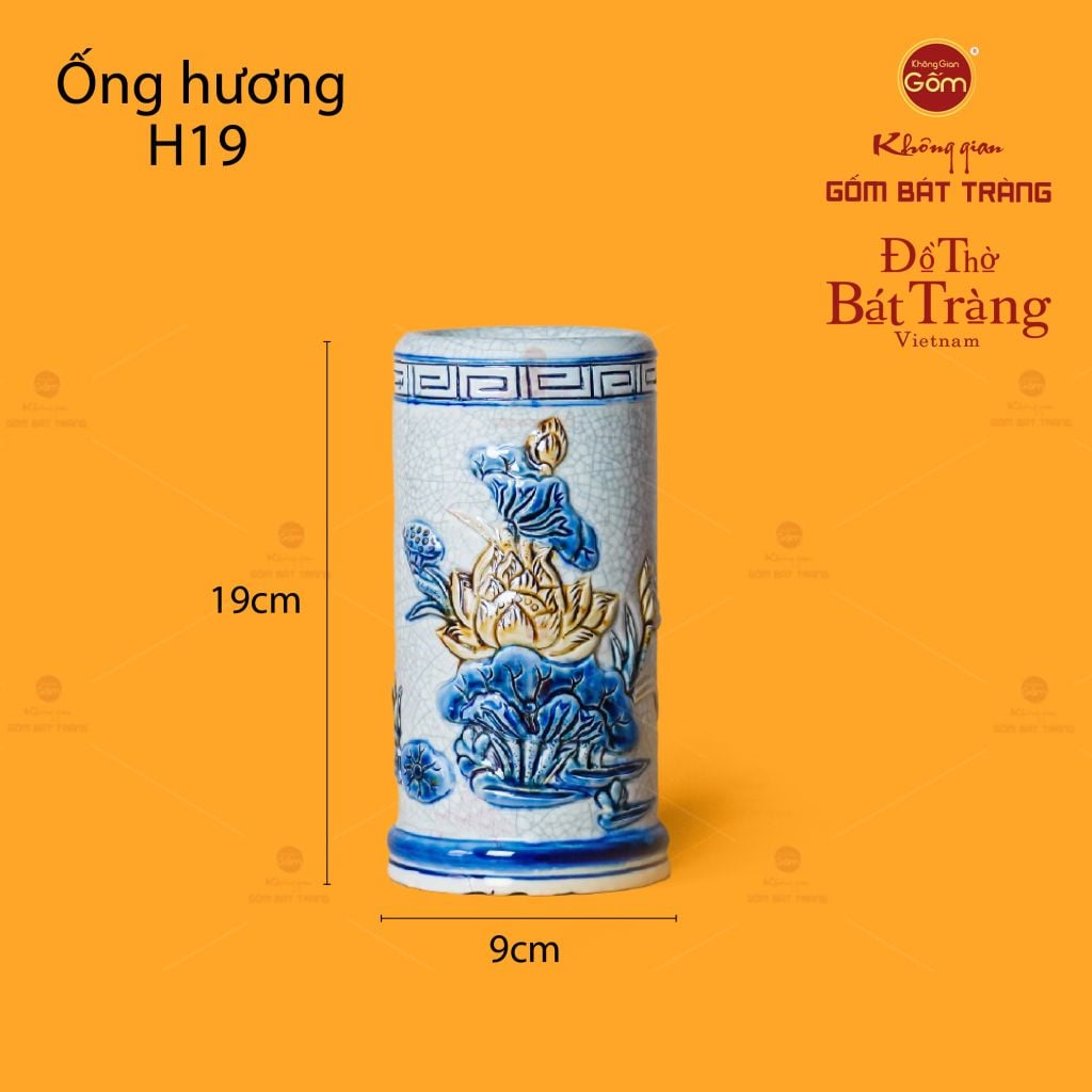 Ống Hương Men Rạn Họa Tiết Hoa Sen