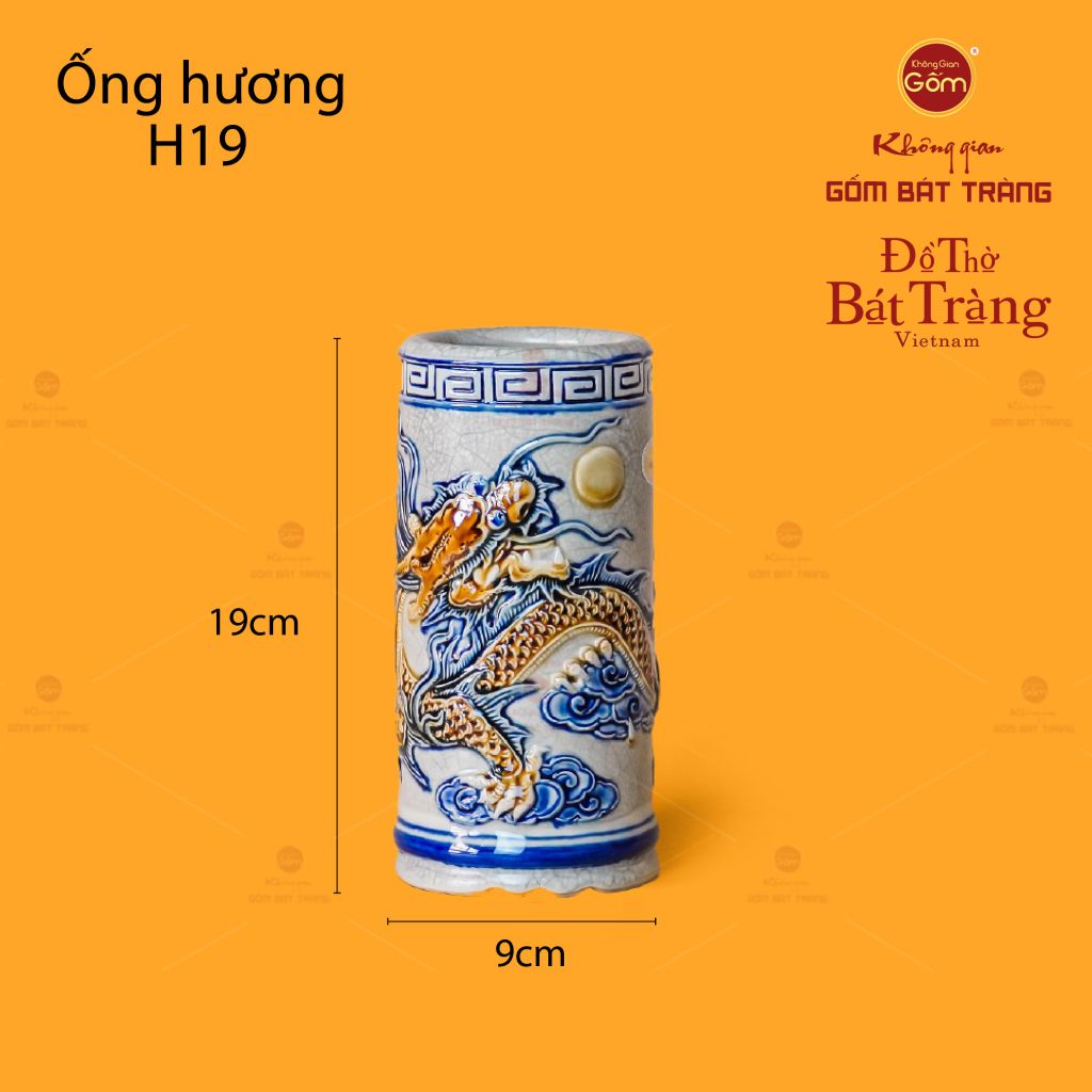 Ống Hương Men Rạn Họa Tiết Rồng Chầu Nhật