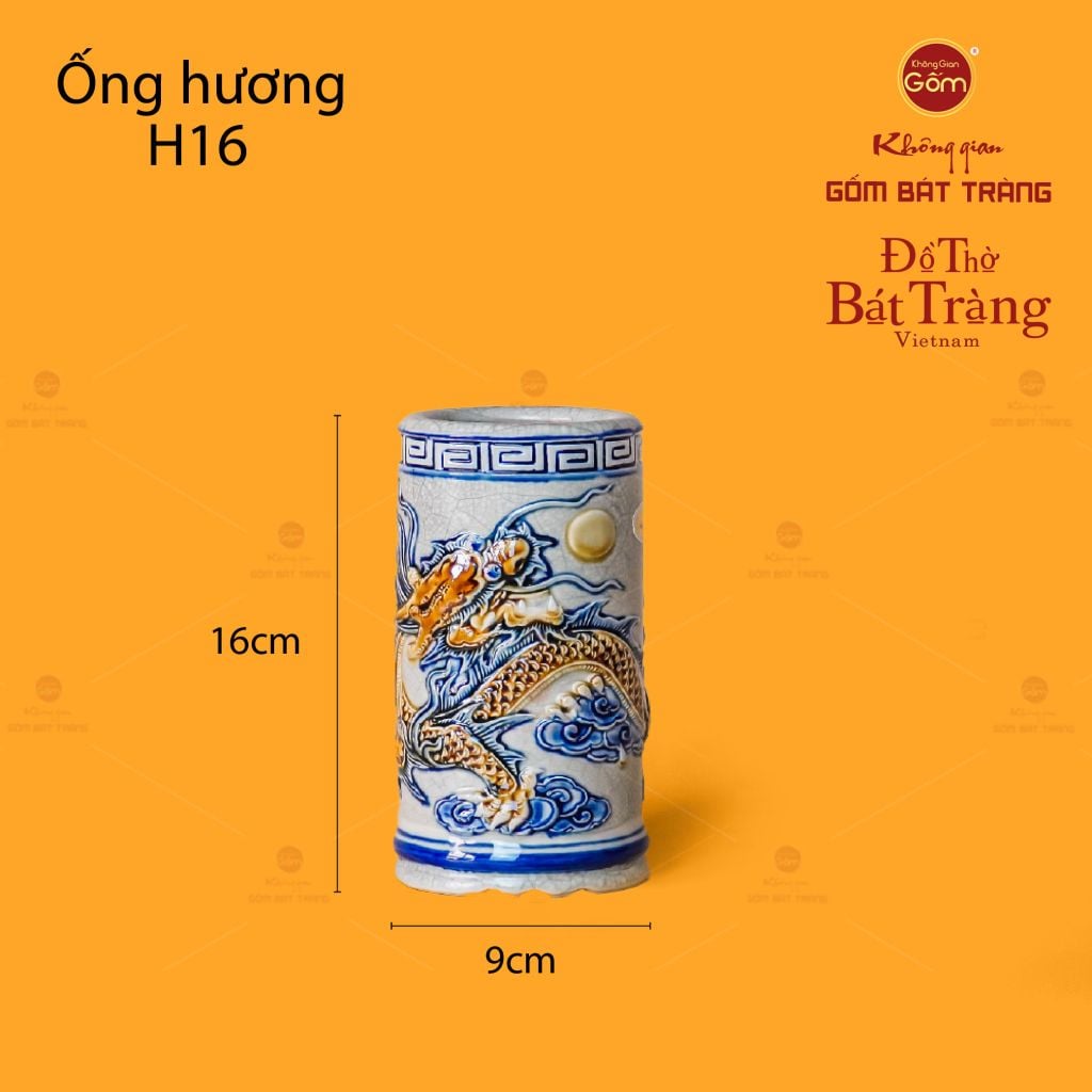 Ống Hương Men Rạn Họa Tiết Rồng Chầu Nhật