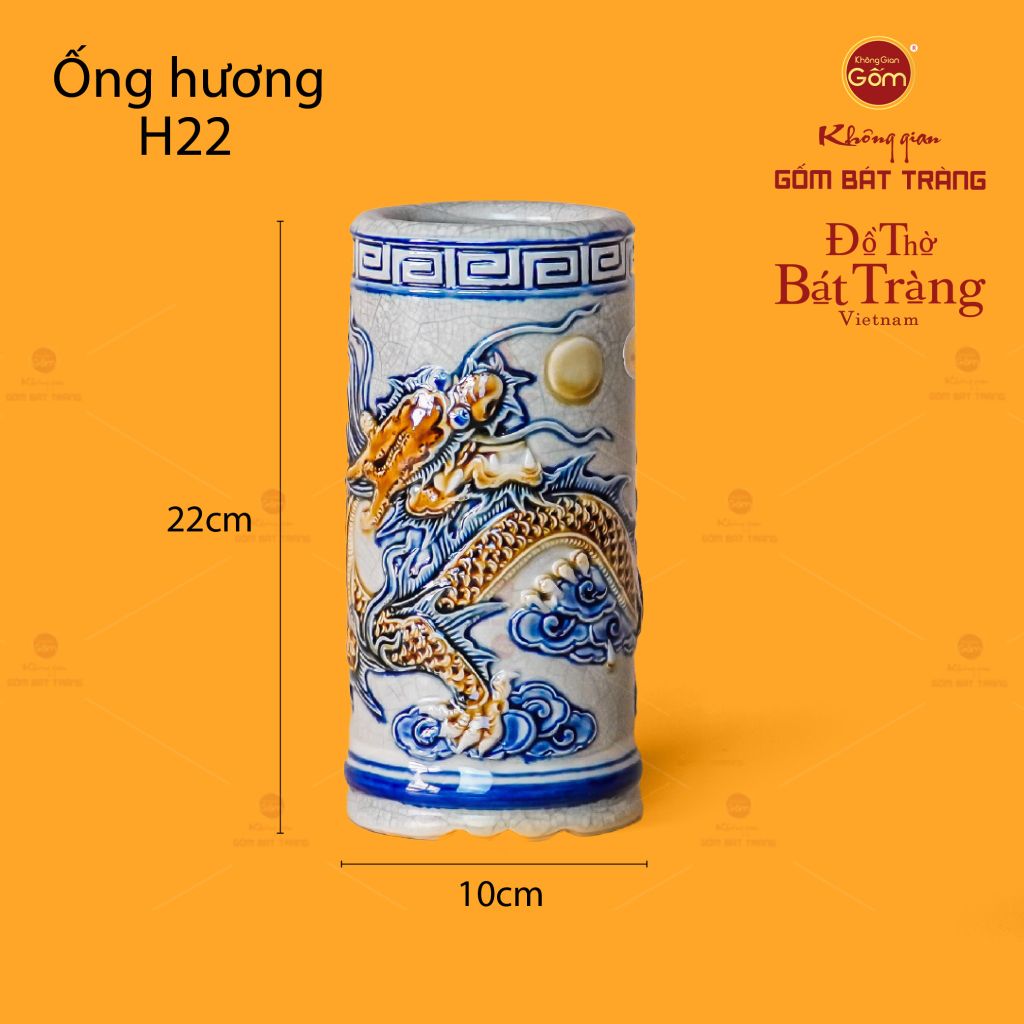 Ống Hương Men Rạn Họa Tiết Rồng Chầu Nhật