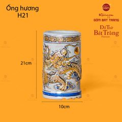 Ống Hương Thờ Kim Long Chầu Nhật Men Rạn Vẽ Vàng