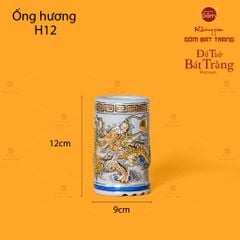 Ống Hương Thờ Kim Long Chầu Nhật Men Rạn Vẽ Vàng