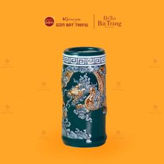 Ống Hương Thờ Men Lục Họa Tiết Cá Chép Hóa Rồng