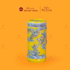 Ống Hương Thờ Men Vàng Họa Tiết Cá Chép Hóa Rồng