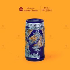 Ống Hương Thờ Men Xanh Coban Họa Tiết Cá Chép Hóa Rồng