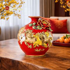 Quả Hút Lộc Men Đỏ Đắp Nổi Vẽ Vàng Mã Đáo Thành Công