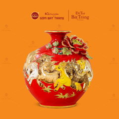 Quả Hút Lộc Men Đỏ Đắp Nổi Vẽ Vàng Mã Đáo Thành Công