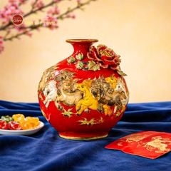 Quả Hút Lộc Men Đỏ Đắp Nổi Vẽ Vàng Mã Đáo Thành Công