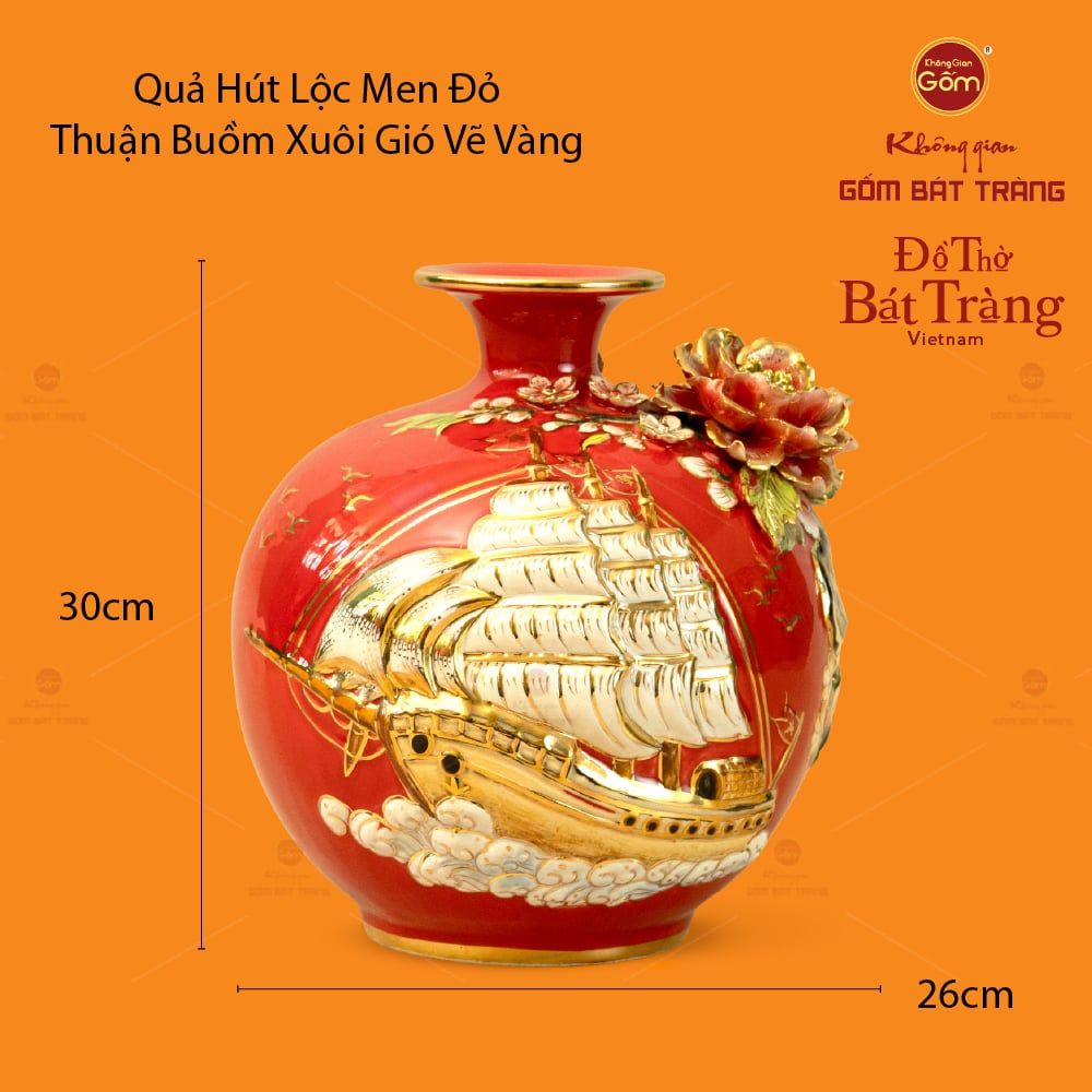 Quả Hút Lộc Men Đỏ Vẽ Vàng Thuận Buồm Xuôi Gió