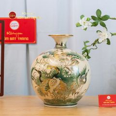 Quả Hút Lộc Men Màu Vẽ Vàng Hoa Sen Chim Hạc