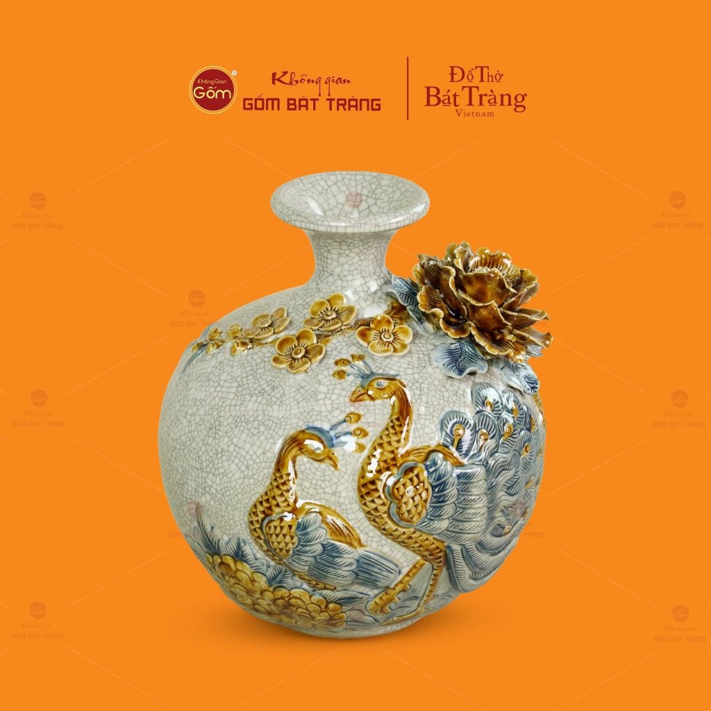 Quả Hút Lộc Men Rạn Đắp Nổi Họa Tiết Công Đào