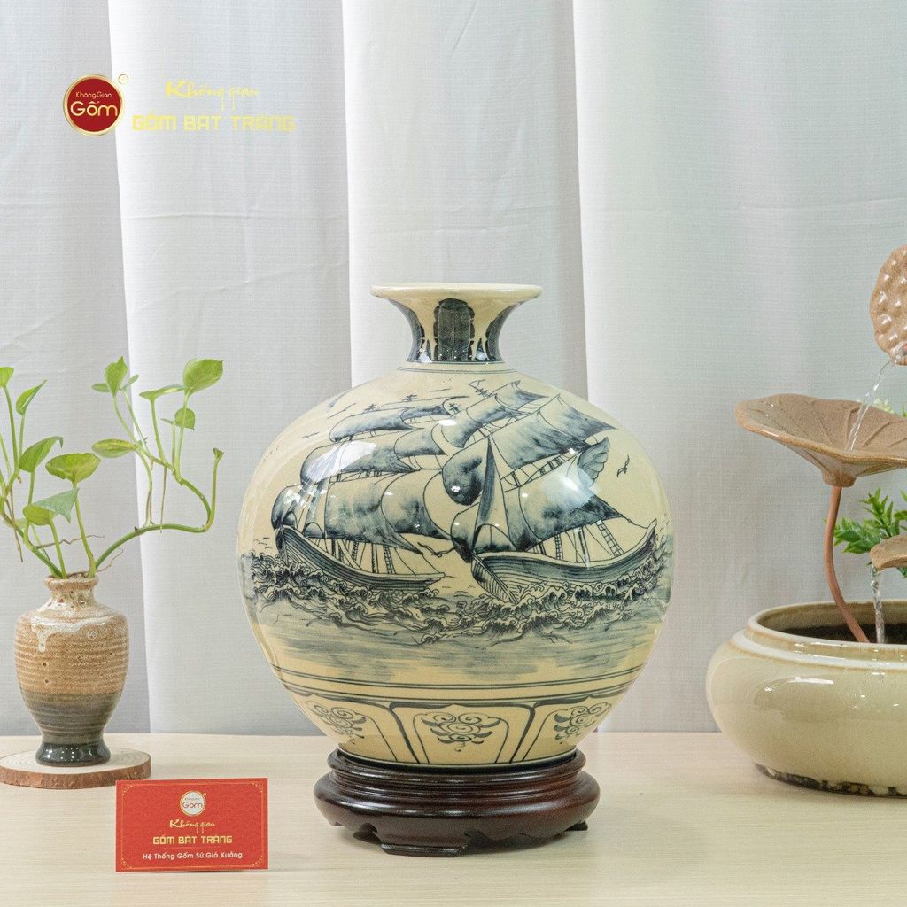 Quả Hút Lộc Men Trắng Vẽ Kỹ Thuận Buồm Xuôi Gió