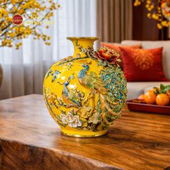 Quả Hút Lộc Men Vàng Đắp Nổi Vẽ Vàng Công Đào