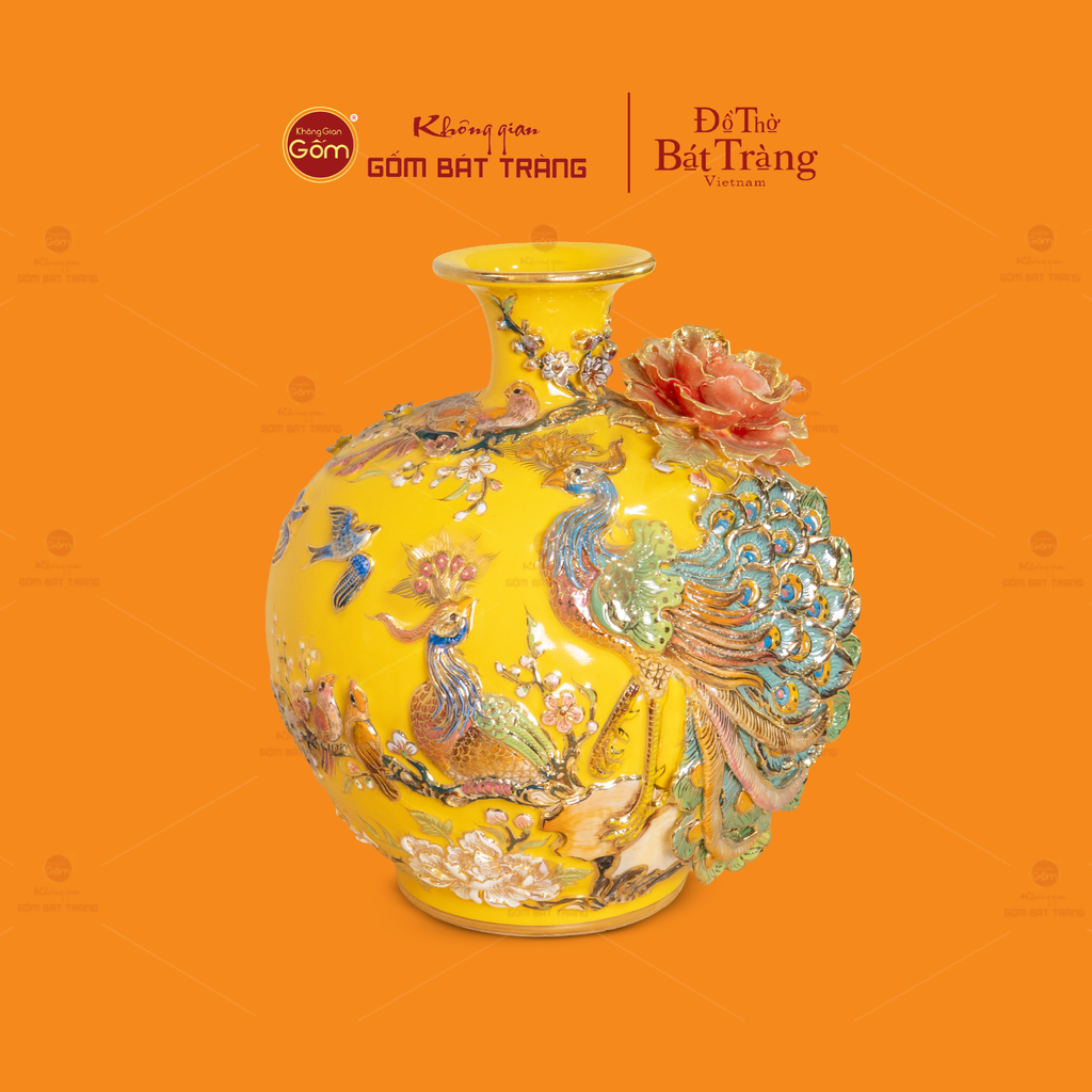 Quả Hút Lộc Men Vàng Đắp Nổi Vẽ Vàng Công Đào