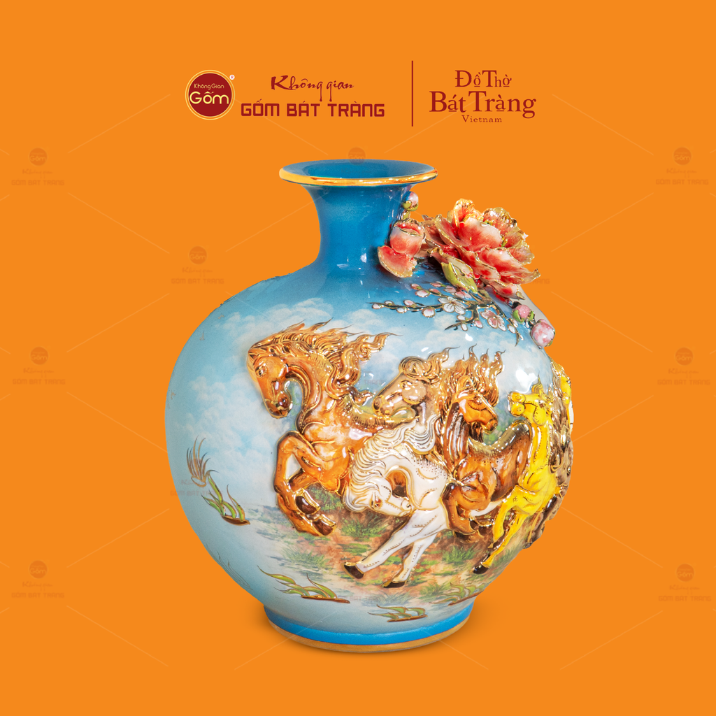 Quả Hút Lộc Men Xanh Đắp Nổi Vẽ Vàng Mã Đáo Thành Công