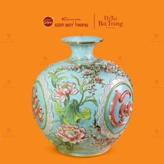 Quả Hút Lộc Phúc Lộc Thọ Vẽ Vàng Men Xanh Ngọc