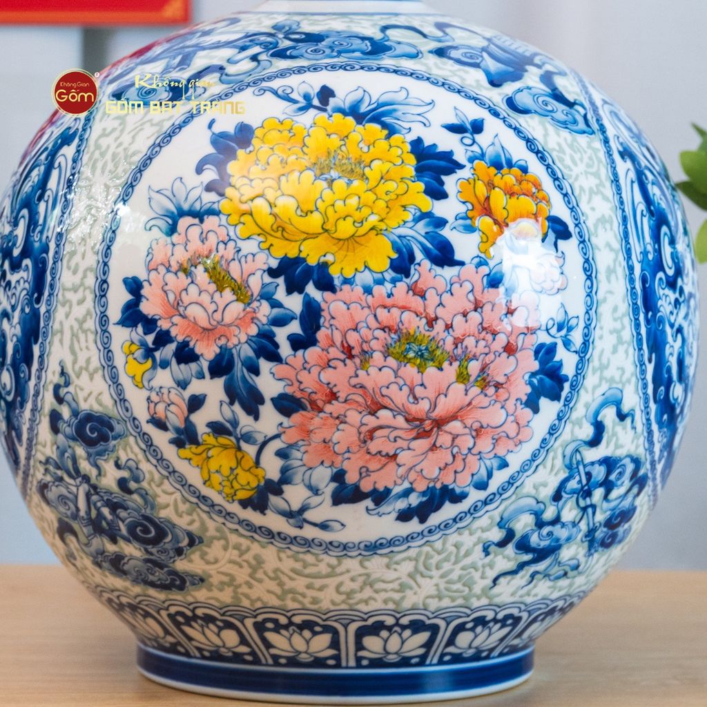 Quả Hút Lộc Song Thọ Mẫu Đơn Phú Quý Tứ Thời Lam Huế Gấm Ngọc