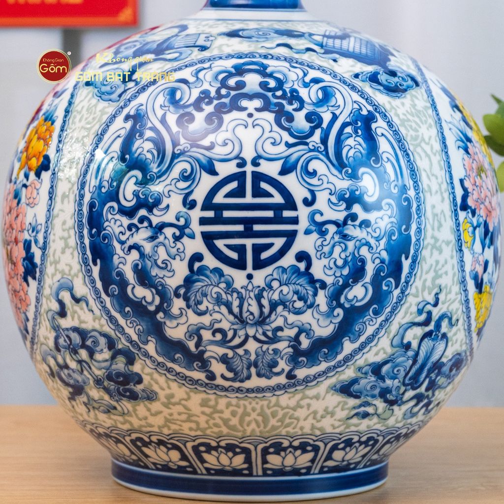 Quả Hút Lộc Song Thọ Mẫu Đơn Phú Quý Tứ Thời Lam Huế Gấm Ngọc