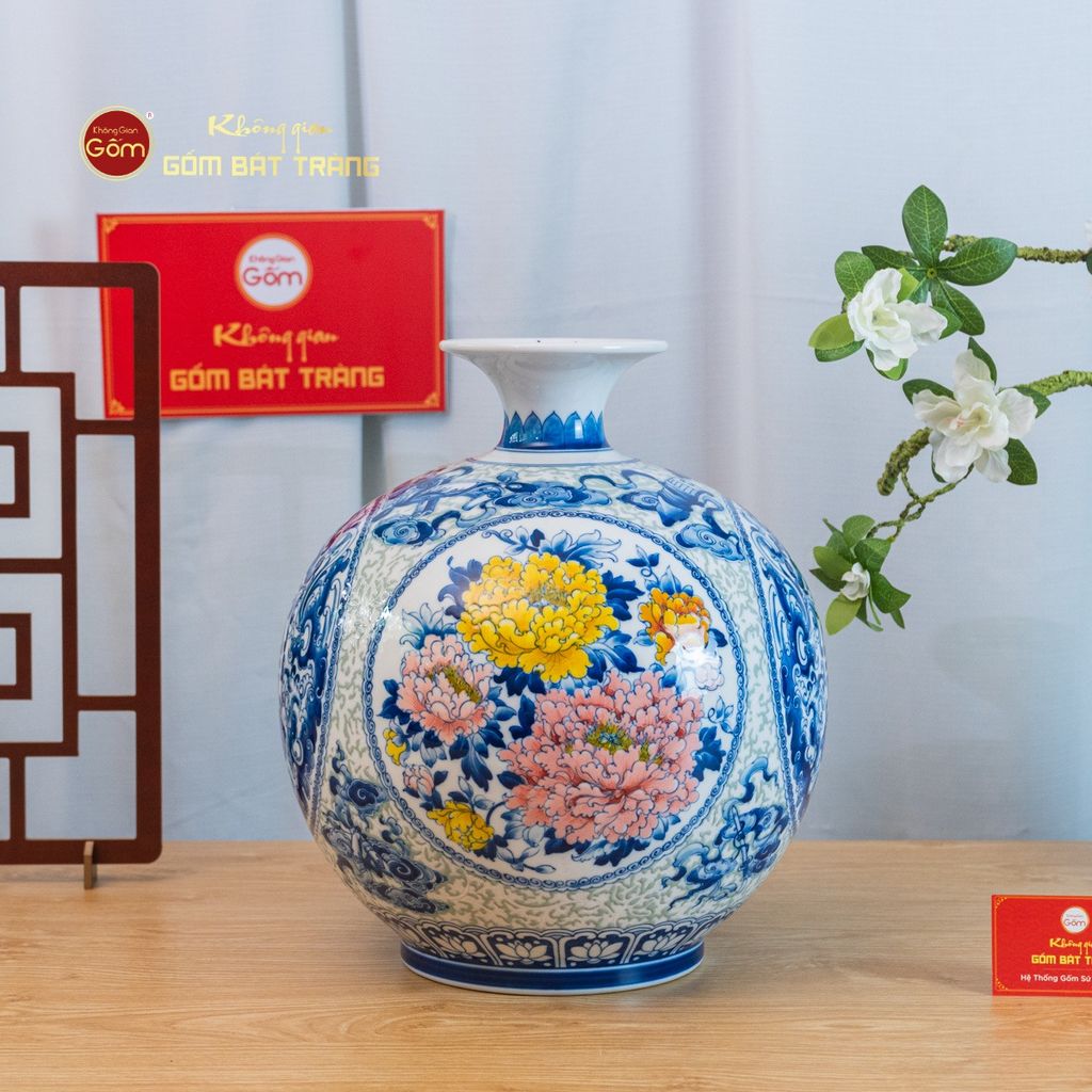 Quả Hút Lộc Song Thọ Mẫu Đơn Phú Quý Tứ Thời Lam Huế Gấm Ngọc