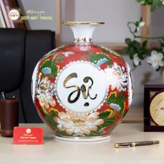 Bình Hút Lộc Vạn Sự Như Ý Tứ Hoa Phú Quý Hồng Bảo Vẽ Vàng
