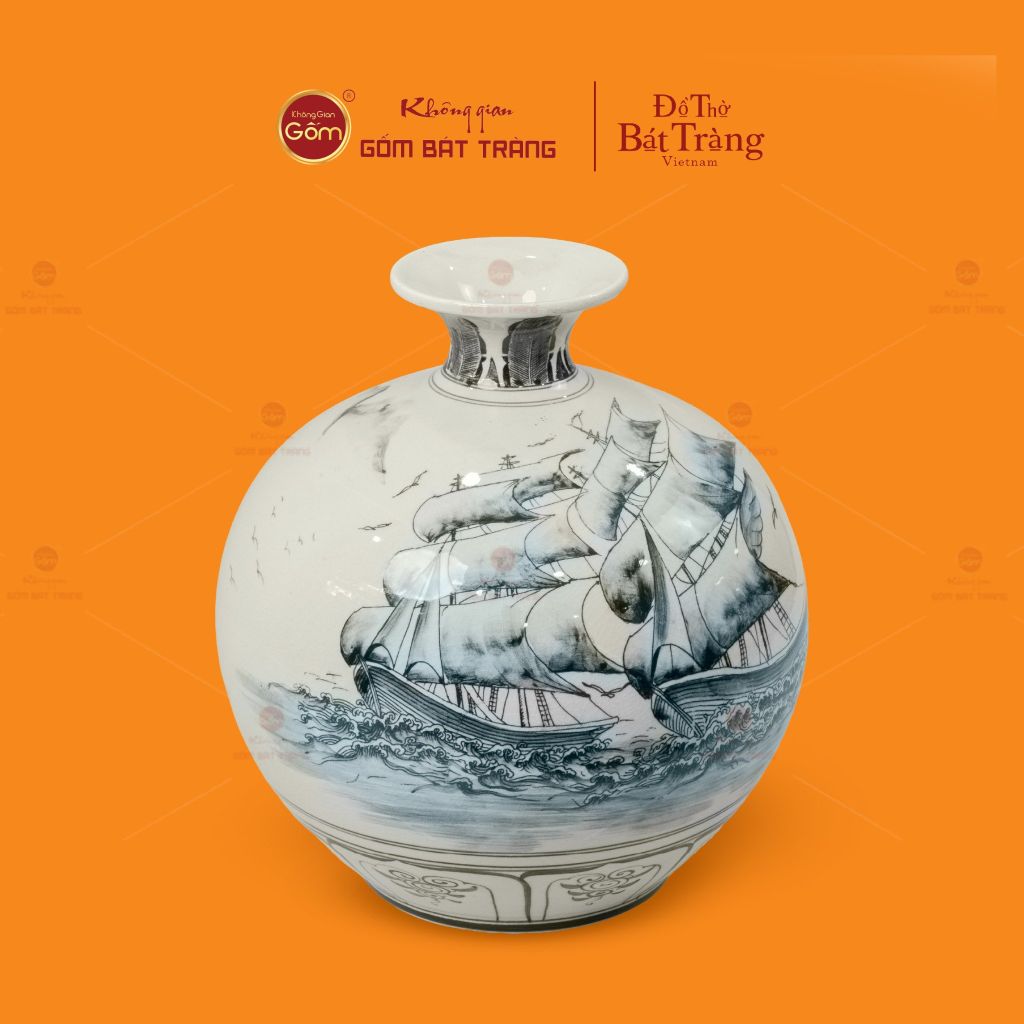 Quả Hút Lộc Men Trắng Vẽ Kỹ Thuận Buồm Xuôi Gió