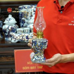 Bộ Đồ Thờ Bác Hồ (Cao Cấp 16 Món) Men Lam Nổi Vẽ Vàng