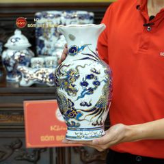 Bộ Đồ Thờ Bác Hồ (Cao Cấp 16 Món) Men Lam Nổi Vẽ Vàng