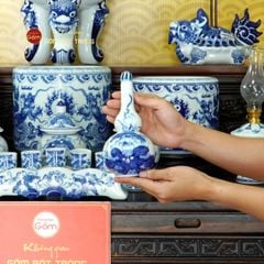 Bộ Đồ Thờ Gia Tiên (Cao Cấp 17 Món) Men Lam