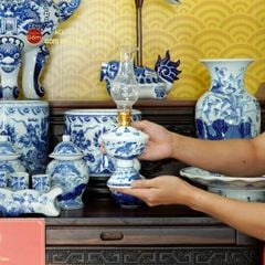 Bộ Đồ Thờ Gia Tiên (Cao Cấp 17 Món) Men Lam