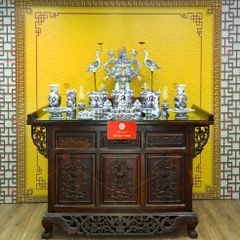 Bộ Đồ Thờ Gia Tiên (Cao Cấp 17 Món) Men Lam Nổi Vẽ Vàng