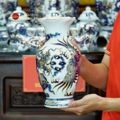 Bộ Đồ Thờ Gia Tiên (Cao Cấp 17 Món) Men Lam Nổi Vẽ Vàng